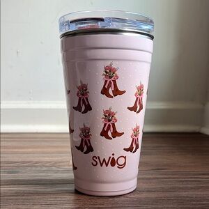 Swig Cowgirl Pink Tumbler with Floral Boot Design